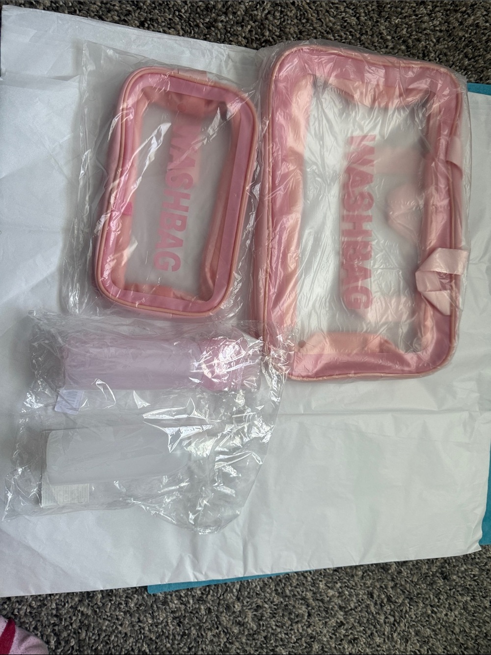 Clear Pink Washbag Set - Travel Cosmetic Organizer